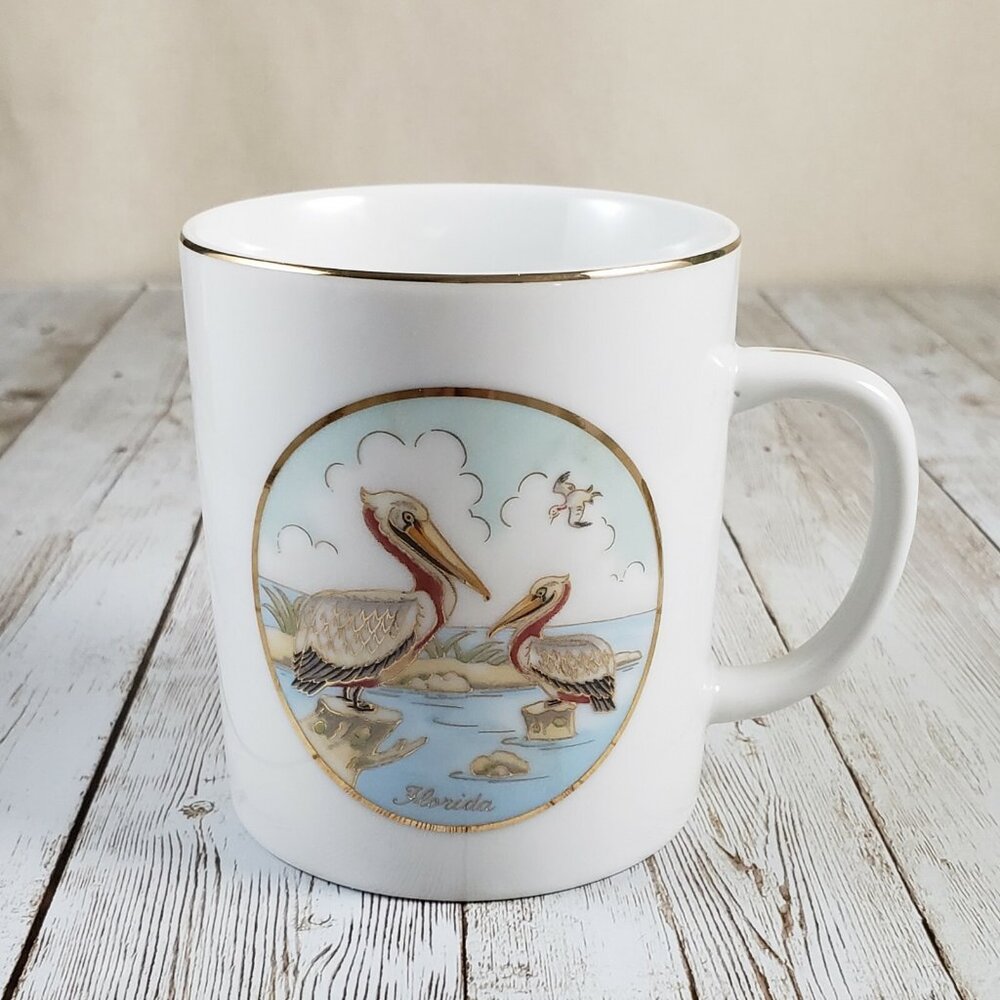 Mug Lefton Florida 10 oz with Pelicans 1987 08118 Made in Japan Coffee Cup VTG